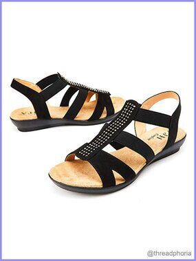Women's Faux Suede Flat Sandals Rhinestone Slip On Slingback Casual